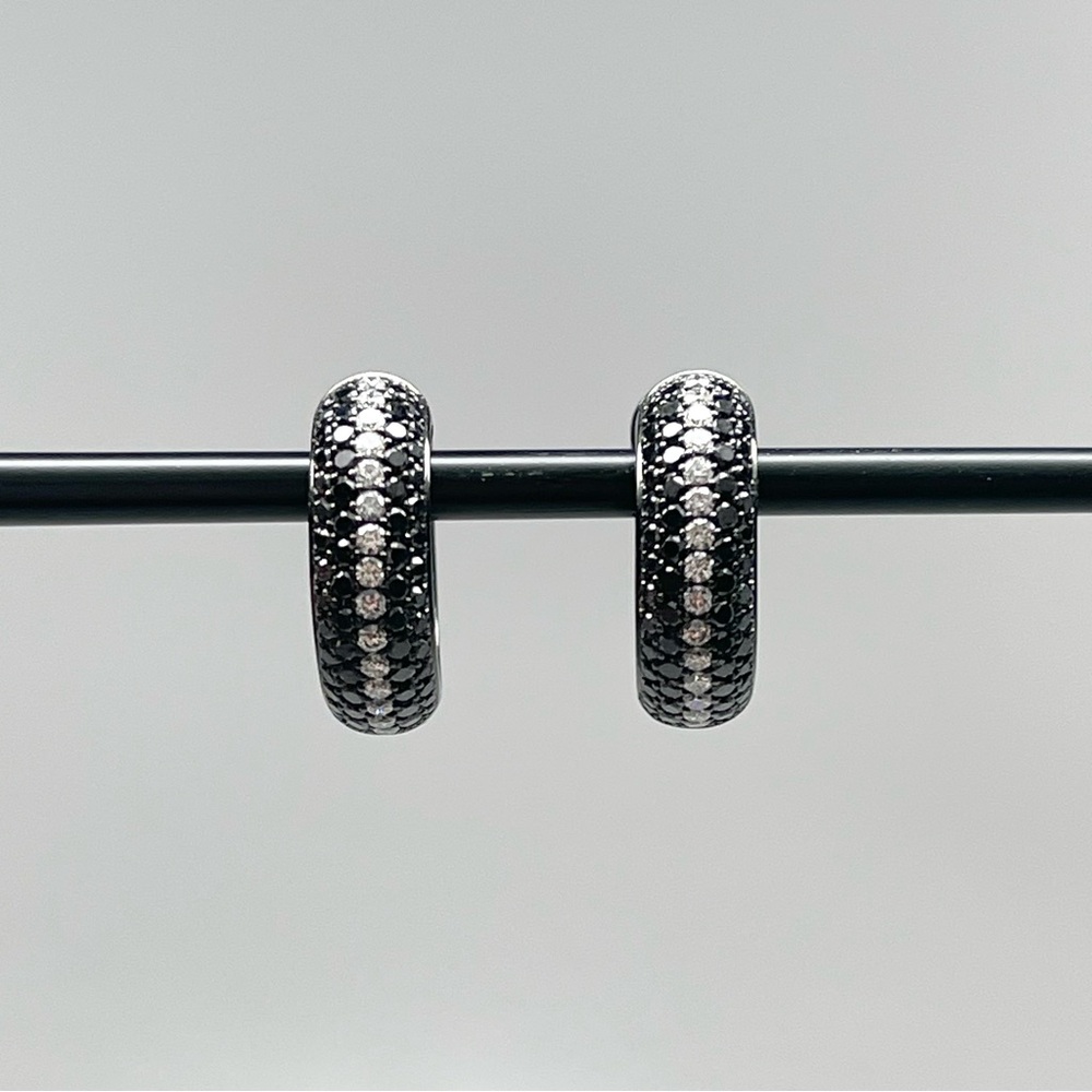 18K 750 Blackened White Gold Black/White Diamond Hoop Earrings Designed by Bessa